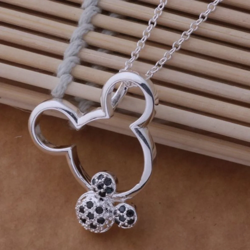 Disney Style Mouse Ears Necklace S925 Silver AAA Zircon Mickey Inspired Jewelry
